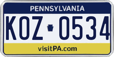 PA license plate KOZ0534