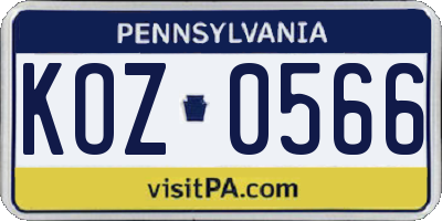 PA license plate KOZ0566
