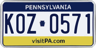 PA license plate KOZ0571