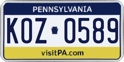 PA license plate KOZ0589