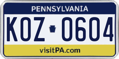PA license plate KOZ0604