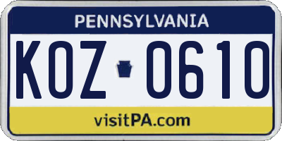 PA license plate KOZ0610
