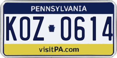PA license plate KOZ0614