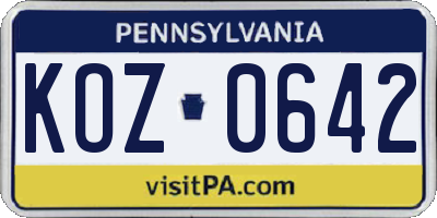 PA license plate KOZ0642