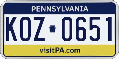PA license plate KOZ0651