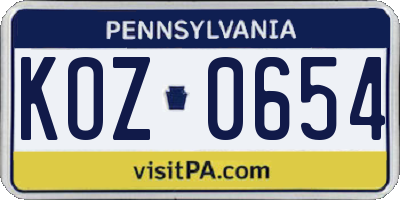 PA license plate KOZ0654