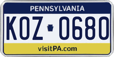 PA license plate KOZ0680