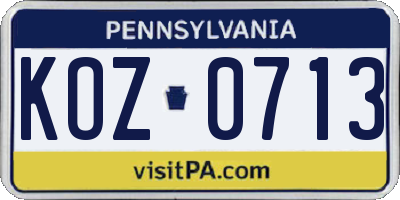 PA license plate KOZ0713