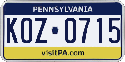 PA license plate KOZ0715