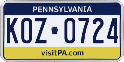 PA license plate KOZ0724