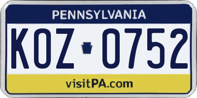 PA license plate KOZ0752