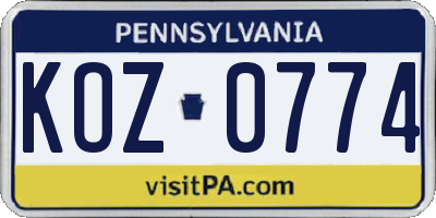 PA license plate KOZ0774