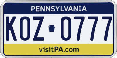 PA license plate KOZ0777