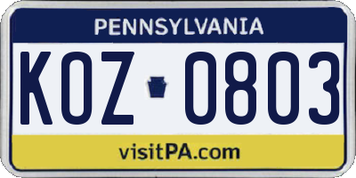 PA license plate KOZ0803