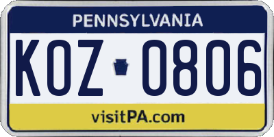 PA license plate KOZ0806