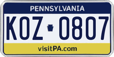 PA license plate KOZ0807