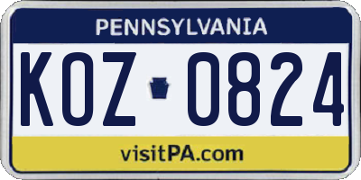 PA license plate KOZ0824