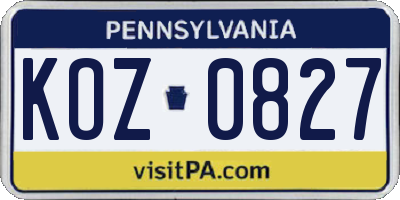 PA license plate KOZ0827