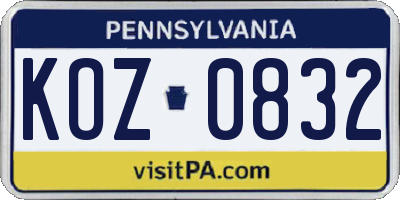 PA license plate KOZ0832