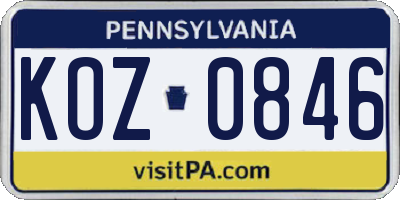 PA license plate KOZ0846
