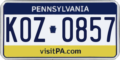 PA license plate KOZ0857