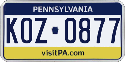 PA license plate KOZ0877
