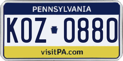 PA license plate KOZ0880