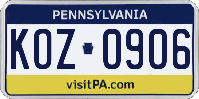 PA license plate KOZ0906