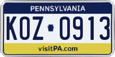 PA license plate KOZ0913