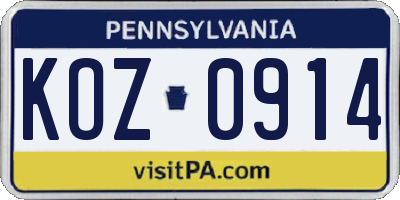 PA license plate KOZ0914