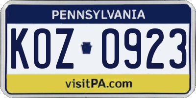 PA license plate KOZ0923