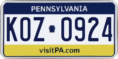 PA license plate KOZ0924