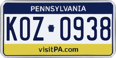 PA license plate KOZ0938