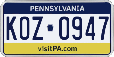 PA license plate KOZ0947