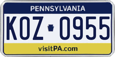 PA license plate KOZ0955