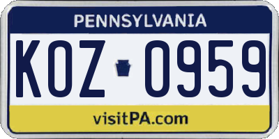 PA license plate KOZ0959