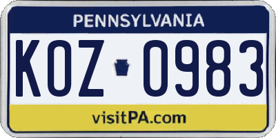 PA license plate KOZ0983