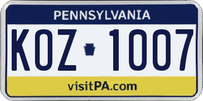 PA license plate KOZ1007