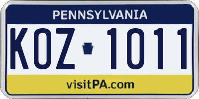 PA license plate KOZ1011