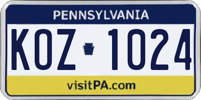 PA license plate KOZ1024