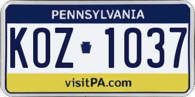 PA license plate KOZ1037