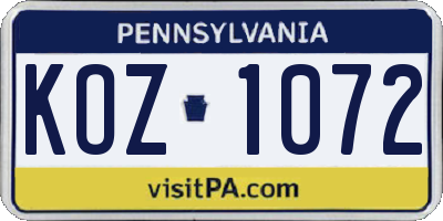 PA license plate KOZ1072