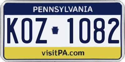 PA license plate KOZ1082
