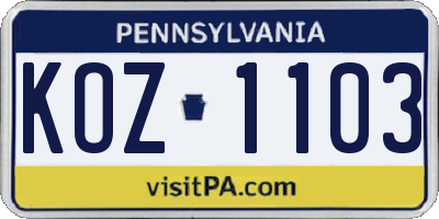 PA license plate KOZ1103