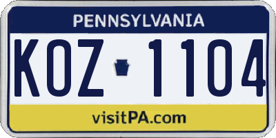 PA license plate KOZ1104