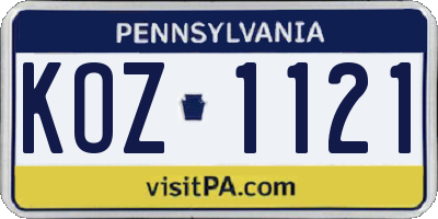 PA license plate KOZ1121