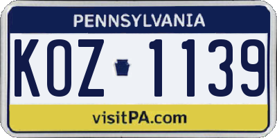 PA license plate KOZ1139