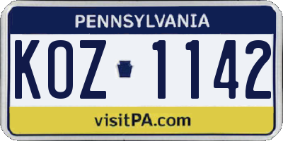 PA license plate KOZ1142