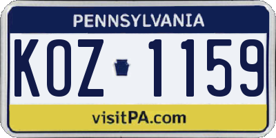 PA license plate KOZ1159