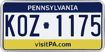 PA license plate KOZ1175